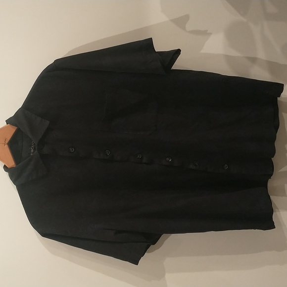Vintage Toscano 100% Silk Short Sleeve Black and Blue Button Down S - Picture 1 of 4